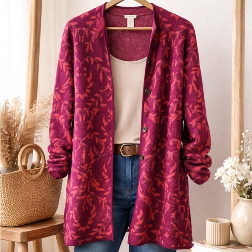 Sundance Merino Wool Cardigan PM Purple Pink Long Boho Duster Sweater button‎ up